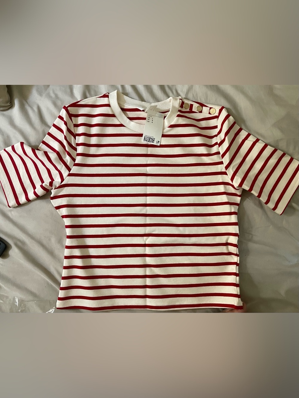 H&M Red & White Striped Short Sleeve Tee